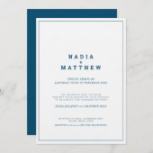 ネイビーミニマルホワイト垂直文字結婚ズ 招待状 (正面/裏面)