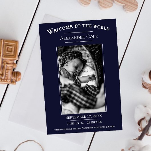 ネイビーミニマル写真誕生のお知らせ 案内状