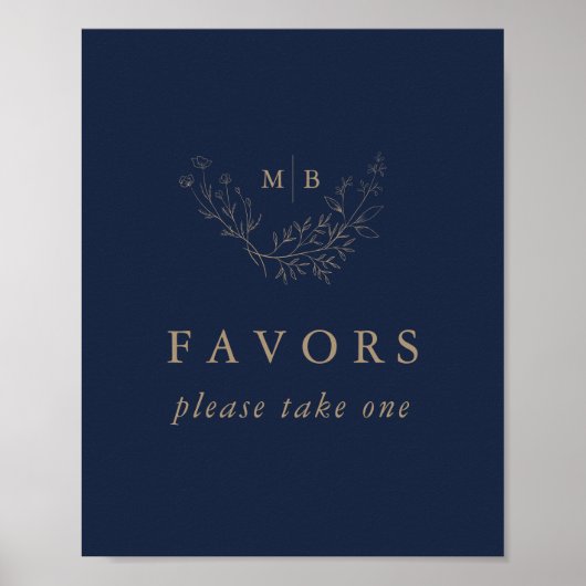 ネイビーミニマル金ゴールドモノグラム結婚式の引き出物標識 ポスター (正面)