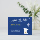 ネイビーミネソタ結婚式の日付マップはがきを保存 ポストカード (スタンド正面)