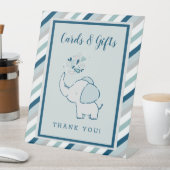 ネイビーミントグリーンエレファントベビーシャワーカード&ギフト 台座サイン (インサイチュ)