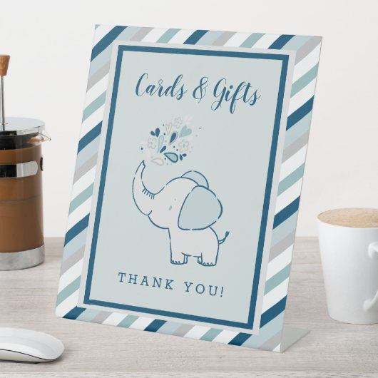 ネイビーミントグリーンエレファントベビーシャワーカード&ギフト 台座サイン (インサイチュ)