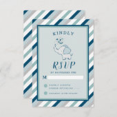 ネイビーミント&グレーキュートエレファントベビーガールRSVP 出欠カード (正面/裏面)