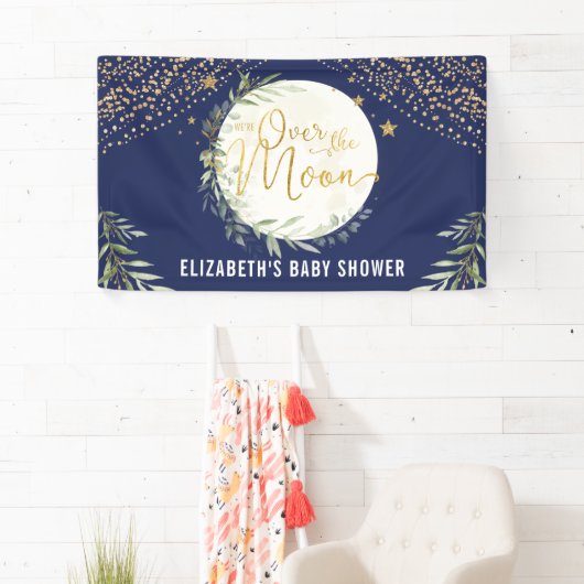 ネイビームーンスター緑の金ゴールドベビーシャワーへようこそ 横断幕 (インサイチュ)