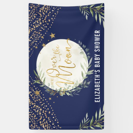 ネイビームーンスター緑の金ゴールドベビーシャワーへようこそ 横断幕 (縦)