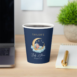ネイビームーン星柄の天体ベイビーシャワーパーティー用紙コップ 紙コップ