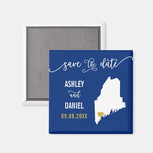 ネイビーメイン結婚式の日付マップを保存 マグネット (正面/裏面)