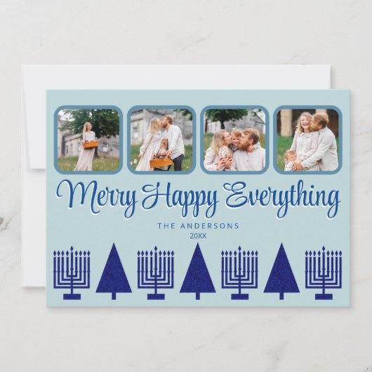 ネイビーメリーインターフェイス（ユダヤ教）メノラーツリーかわいい4写真 シーズンカード (正面)