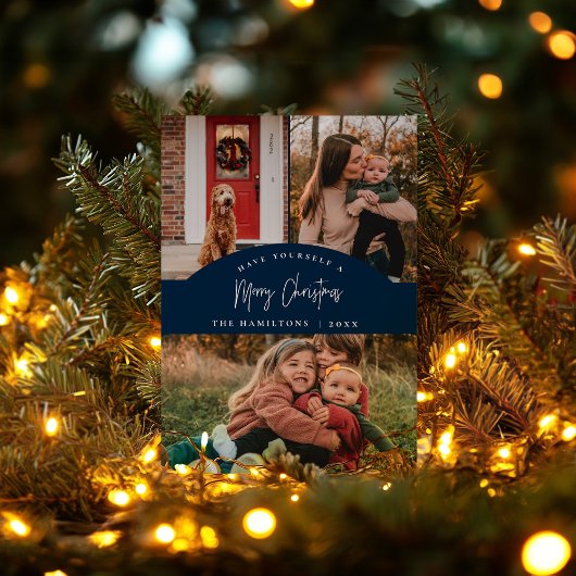 ネイビーメリークリスマスモダンミニマリストカード シーズンカード