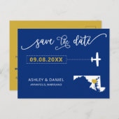 ネイビーメリーランド結婚式の日付地図はがきを保存 ポストカード (正面/裏面)