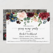 ネイビーメルロフローラ開花遠くにパーティー 招待状 (正面/裏面)