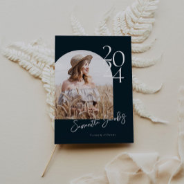 ネイビーモダンアーチミニマル写真卒業パーティー 招待状