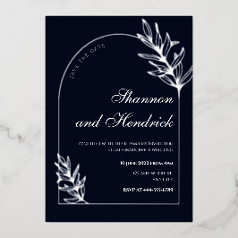 ネイビーモダンアーチラインアートデザイン | シルバー 箔招待状