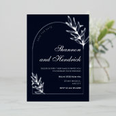 ネイビーモダンアーチラインアートデザイン | シルバー 箔招待状 (立ち正面)