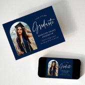 ネイビーモダンアーチ写真卒業 案内状
