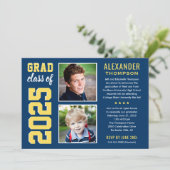 ネイビーモダンイエロー2枚写真卒業パーティー 招待状 (スタンド正面)