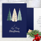 ネイビーモダンウィンターエレガントウォーター色クリスマス シーズンカード