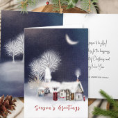 ネイビーモダンウィンタービレッジシーンクリ素朴スマス シーズンカード