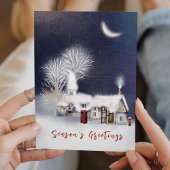 ネイビーモダンウィンタービレッジシーンクリ素朴スマス シーズンカード