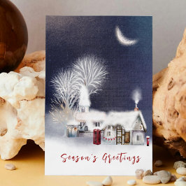 ネイビーモダンウィンタービレッジシーンクリ素朴スマス シーズンカード