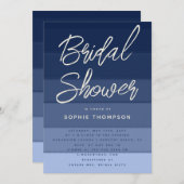 ネイビーモダンウェーブ書道ビーチブライダルシャワー 招待状 (正面/裏面)