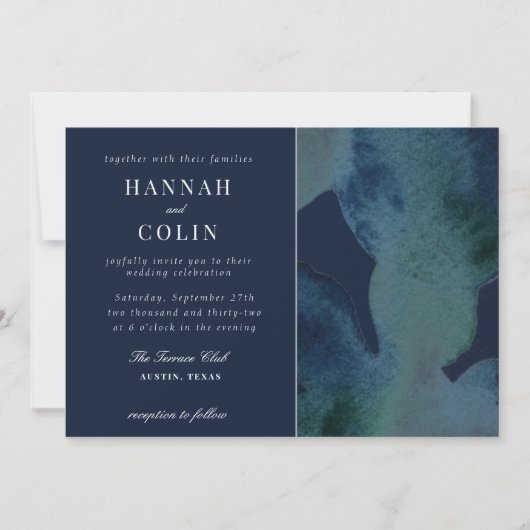 ネイビーモダンエメラルド抽象芸術ウォーターカラー招待状 招待状 (正面)