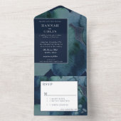 ネイビーモダンエメラルド抽象芸術水彩色 オールインワン招待状 (内側)