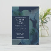 ネイビーモダンエメラルド抽象芸術水彩色 招待状 (スタンド正面)