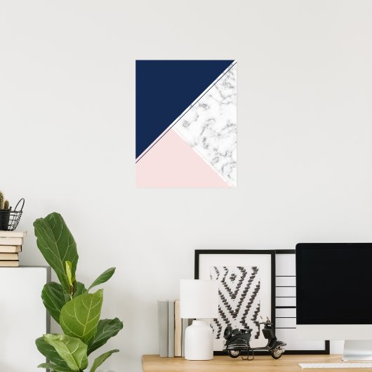 ネイビーモダンエレガントブルー大理石モノグラム ポスター (ホームオフィス)