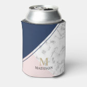 ネイビーモダンエレガントブルー大理石モノグラム 缶クーラー (缶裏面)