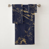 ネイビーモダンエレガントブルー金ゴールド大理石パターン バスタオルセット (インサイチュ)