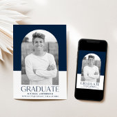 ネイビーモダンカラーブロックアーチ写真卒業 案内状