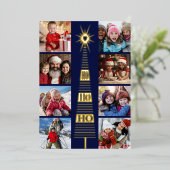 ネイビーモダンクリスマスフォトフォイルホリデーカード 箔シーズンカード (立ち正面)