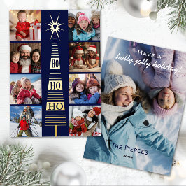 ネイビーモダンクリスマスフォトフォイルホリデーカード 箔シーズンカード