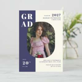 ネイビーモダンクリームはっきりしたタイポグラフィ写真卒業 招待状