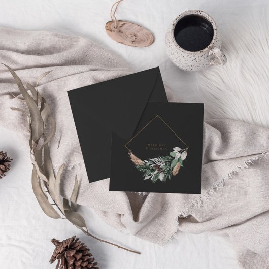 ネイビーモダンググレークリスマス幾何学リース シーズンカード