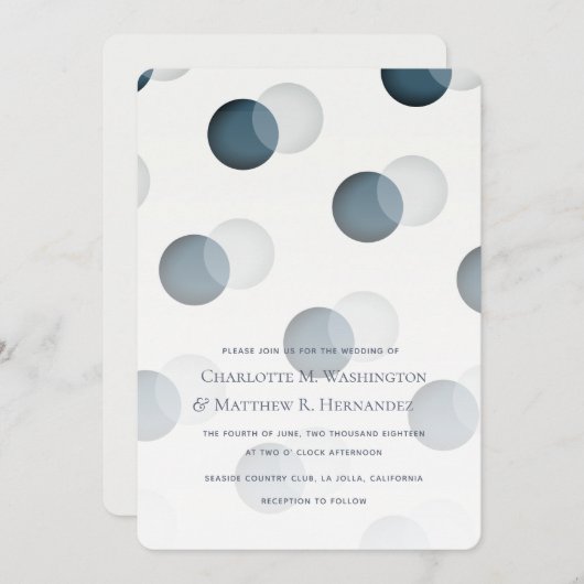 ネイビーモダンググレードットパターン結婚式招待状 招待状 (正面/裏面)