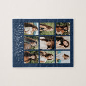 ネイビーモダングリッド9フォトコラージュ卒業 ジグソーパズル (横)