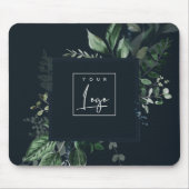 ネイビーモダングリーンの葉のトロピカルフェーンロゴ マウスパッド (正面)