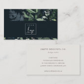 ネイビーモダングリーンの葉のトロピカルフェーンロゴ 名刺 (正面/裏面)