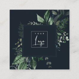 ネイビーモダングリーンリービトロピカルフェーンロゴ スクエア名刺