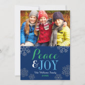 ネイビーモダングリーン平和と喜びスノーフレーク写真 シーズンカード (正面)