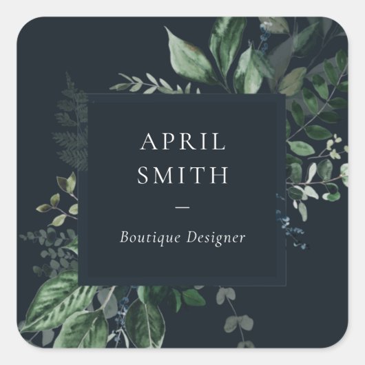 ネイビーモダングリーン葉の熱帯葉シダ スクエアシール (正面)