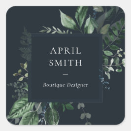 ネイビーモダングリーン葉の熱帯葉シダ スクエアシール