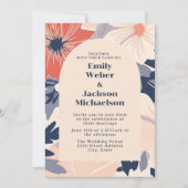 ネイビーモダンコーラルクリームアー結婚チーズ 招待状 (正面)