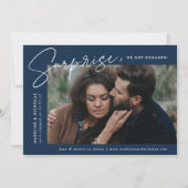 ネイビーモダンサプライズ写真婚約 案内状 (正面)