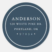 ネイビーモダンサークルフレーム差出人住所ラベル ラウンドシール (正面)