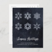 ネイビーモダンシルバー・スノーフレーク・ビジネス シーズンポストカード (正面/裏面)