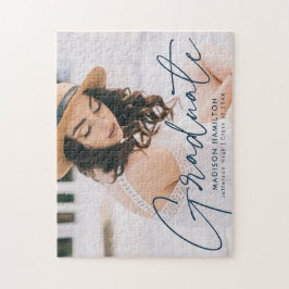 ネイビーモダンスクリプト写真卒業 ジグソーパズル