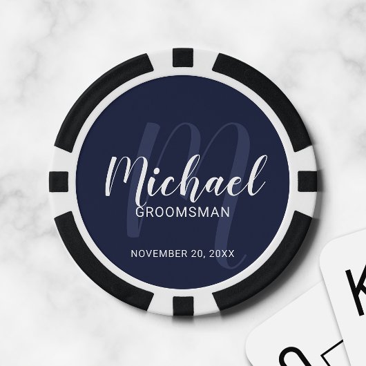 ネイビーモダンスクリプパーソナライズされたトGroomsmen ポーカーチップ